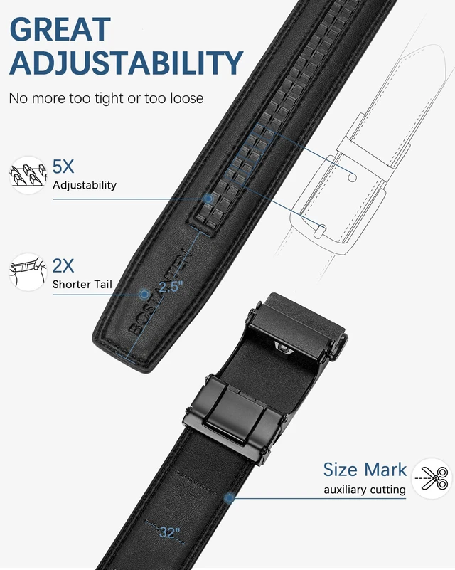 Alt view image 4 of 7 - Ratchet Mens Belt Leather Trim to Fit 1 3/8 Gift Boxed | Micro-Adjustable Buckle, Smooth Sliding, Customizable Fit, Holeless, Dress and Casual