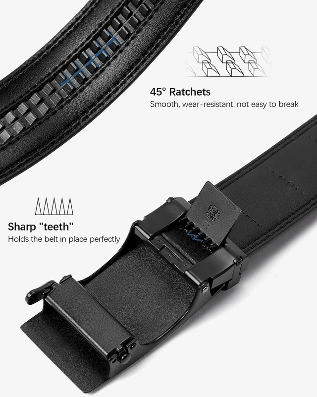 Alt view image 7 of 7 - Ratchet Mens Belt Leather Trim to Fit 1 3/8 Gift Boxed | Micro-Adjustable Buckle, Smooth Sliding, Customizable Fit, Holeless, Dress and Casual