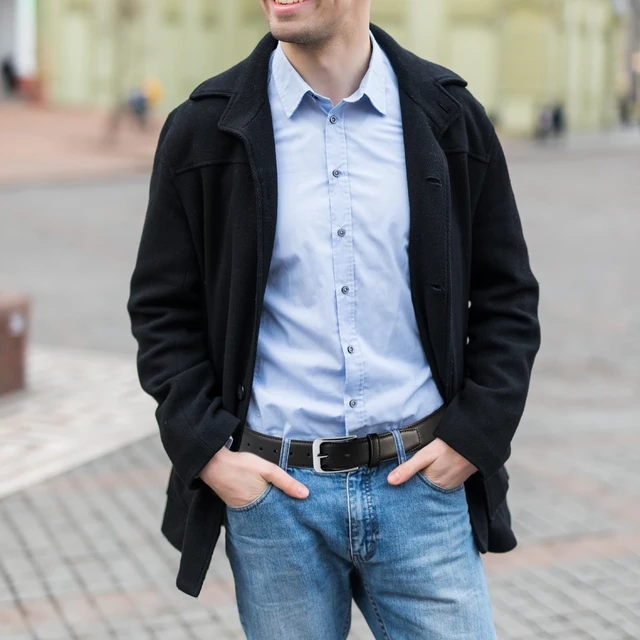 Alt view image 3 of 7 - Men's Genuine Leather Dress Belt, Handmade Leather Jeans Belt for Men Work Business and Casual Size 32"-33"