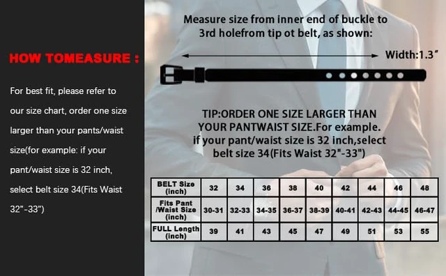 Alt view image 6 of 7 - Men's Genuine Leather Dress Belt, Handmade Leather Jeans Belt for Men Work Business and Casual Size 32"-33"