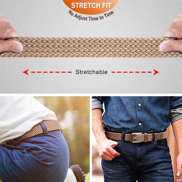 Alt view image 4 of 7 - Stretch Belt Men,Mens Gift Woven Braided Web Belt 1 3/8 for Golf Casual Pants Shirts Jeans(Beige,30"-34" Waist Adjustable)