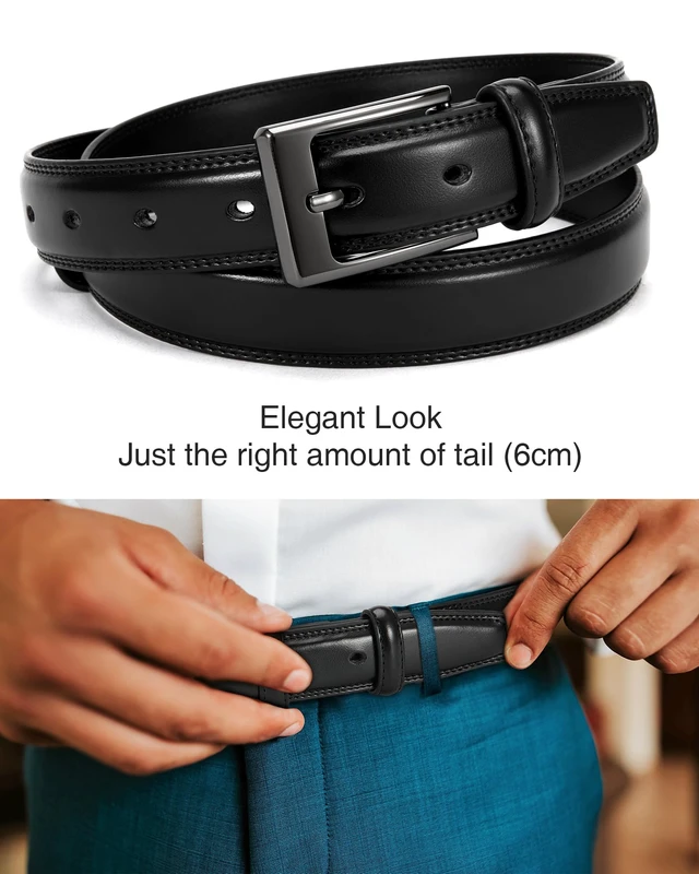 Alt view image 4 of 6 - Mens Belts Leather Gift for Men - Ideal Match for Mens Dress Shoes | Crack-resistant, Reinforced Stitched Edges, Resin Edge Finish, Rust-resistant Buckle