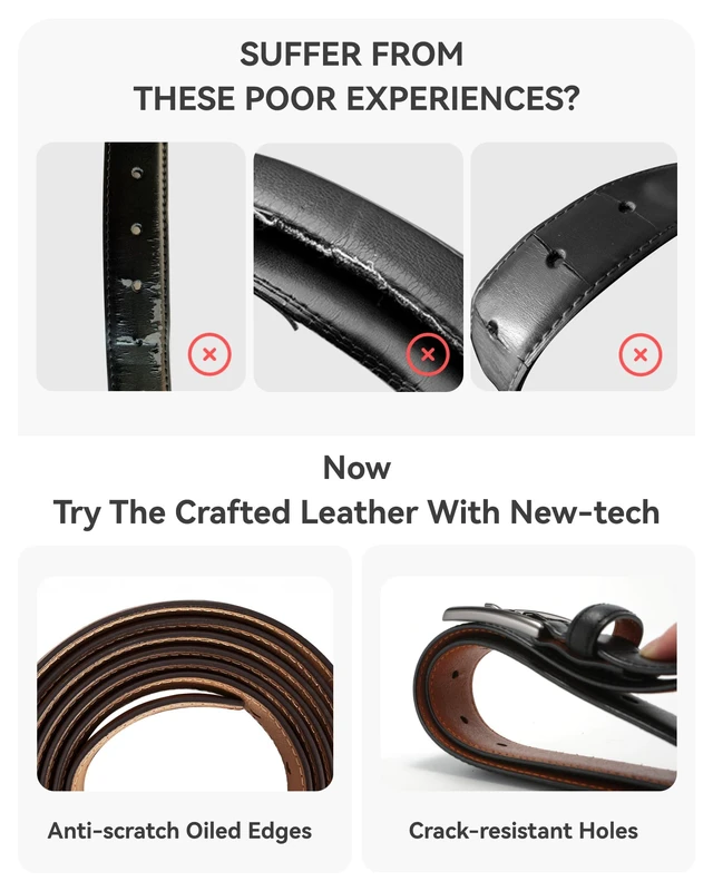 Alt view image 2 of 6 - Mens Belts Leather Gift for Men - Ideal Match for Mens Dress Shoes | Crack-resistant, Reinforced Stitched Edges, Resin Edge Finish, Rust-resistant Buckle