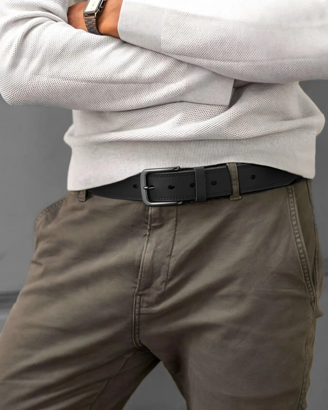 Alt view image 3 of 7 - Mens Belts Leather 35mm for Jeans - Tough at Work, Sharp Daily | Genuine Leather, Durable Buckle, Casual Occasion, Everyday Dress, Classic Style, Handmade, Gift Box