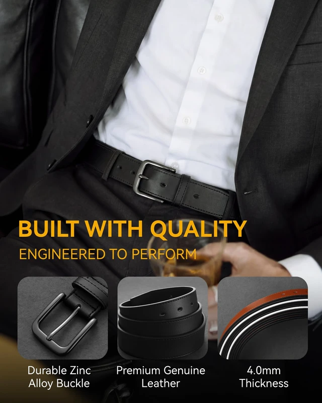 Alt view image 5 of 7 - Mens Belts Leather 35mm for Jeans - Tough at Work, Sharp Daily | Genuine Leather, Durable Buckle, Casual Occasion, Everyday Dress, Classic Style, Handmade, Gift Box