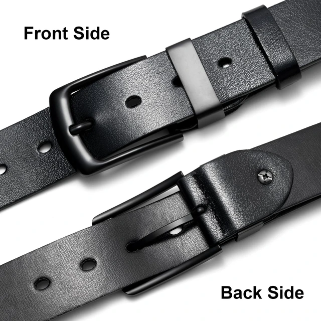 Alt view image 3 of 6 - Mens Casual Dress Belt, Mens Black Leather Belt for Jeans Work | Classic Design, Size M