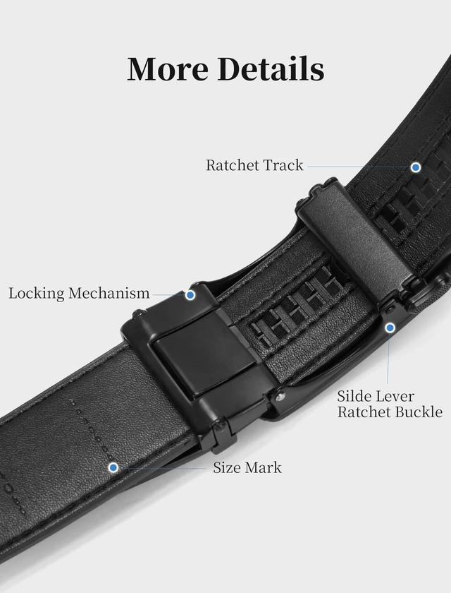 Alt view image 4 of 7 - Mens Belt,Ratchet Belts for Men Leather 1 3/8'' Adjustable for Dress Jeans A-Black 36" to 42" Waist Adjustable