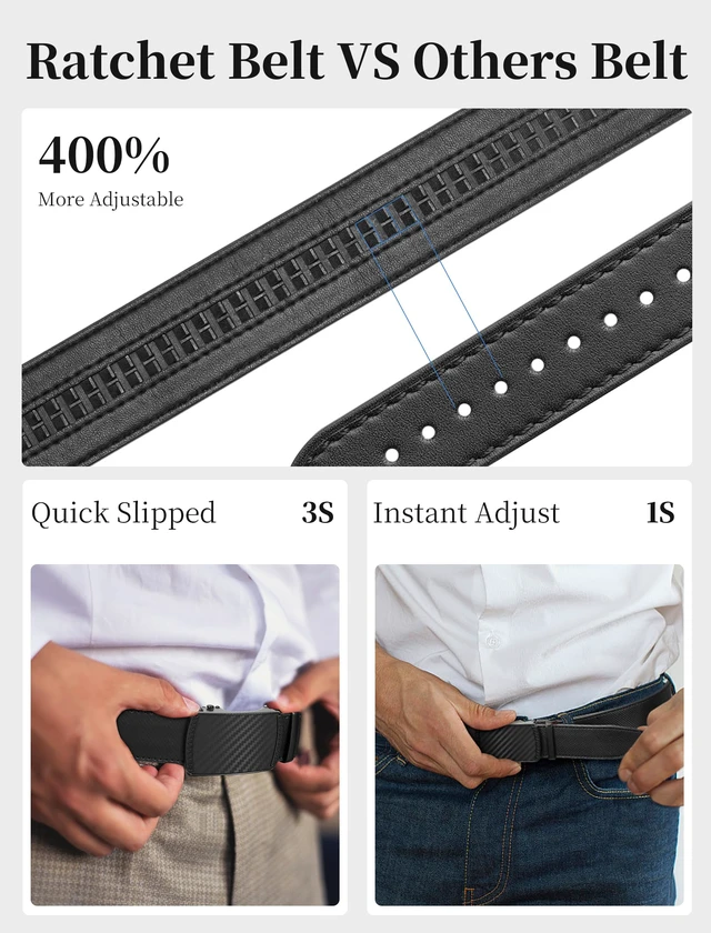 Alt view image 5 of 7 - Mens Belt,Ratchet Belts for Men Leather 1 3/8'' Adjustable for Dress Jeans A-Black 36" to 42" Waist Adjustable