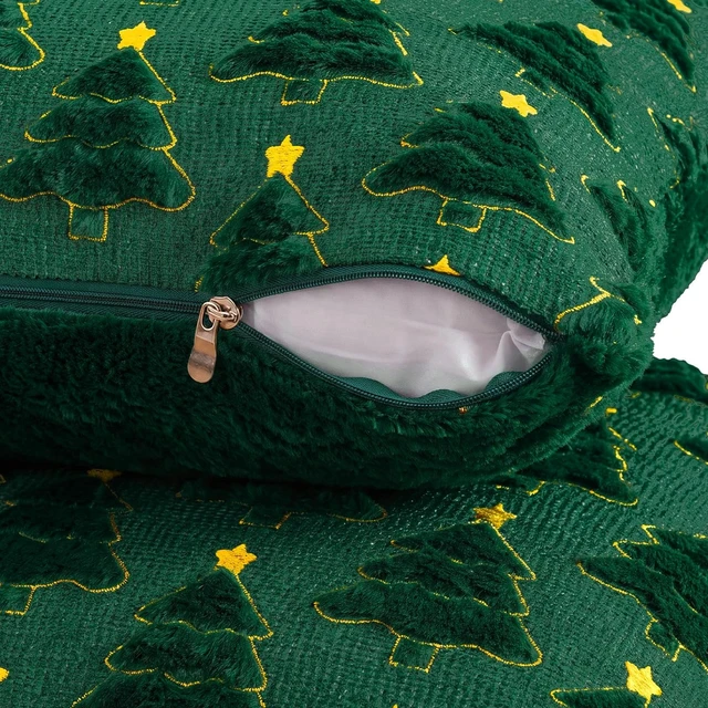 Alt view image 4 of 7 - Christmas Pillow Covers 18x18 Set of 2, Green Winter Home Decor | Reversible Plush Fur with 3D Xmas tree embroidery for couch, sofa, porch, bedroom decorations & Christmas gift choice