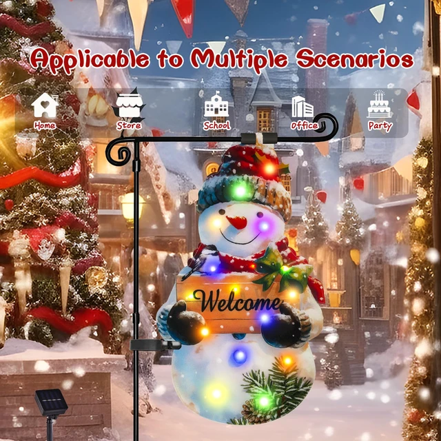 Alt view image 4 of 6 - 12x18 Lighted Christmas Snowman Garden Flag, Outdoor Decor | Double Sided Snowman Design, Weather Resistant, Solar Powered, 8 Modes, Outdoor Decor for Yard, Lawn, Patio and Porch