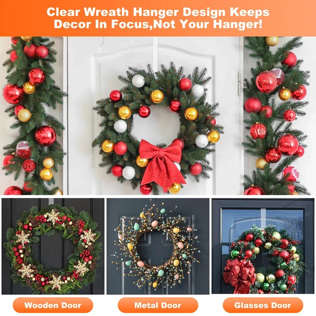 Alt view image 3 of 7 - 15 in Wreath-Hangers for Front Door, 2 Pack Christmas Wreath-Door-Hanger | Hanging Fall Halloween Decorations Welcome Sign for Front Door, Inside Outside Over The Door Hooks Organizer Home Décor
