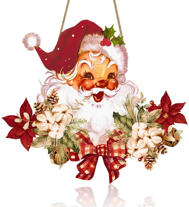 Main image of Christmas Decorations Christmas Hanging Wooden Sign - Vintage Style Santa Claus Welcome Sign for Front Door Xmas Wall Hanging Decor for Indoor Outdoor Christmas Party Supplies