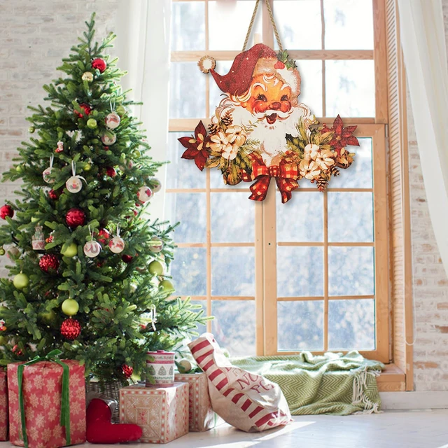 Alt view image 4 of 6 - Christmas Decorations Christmas Hanging Wooden Sign - Vintage Style Santa Claus Welcome Sign for Front Door Xmas Wall Hanging Decor for Indoor Outdoor Christmas Party Supplies