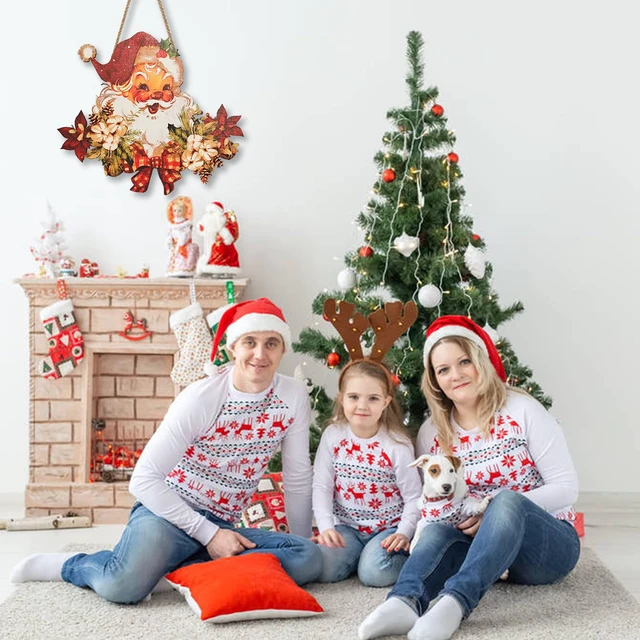 Alt view image 6 of 6 - Christmas Decorations Christmas Hanging Wooden Sign - Vintage Style Santa Claus Welcome Sign for Front Door Xmas Wall Hanging Decor for Indoor Outdoor Christmas Party Supplies