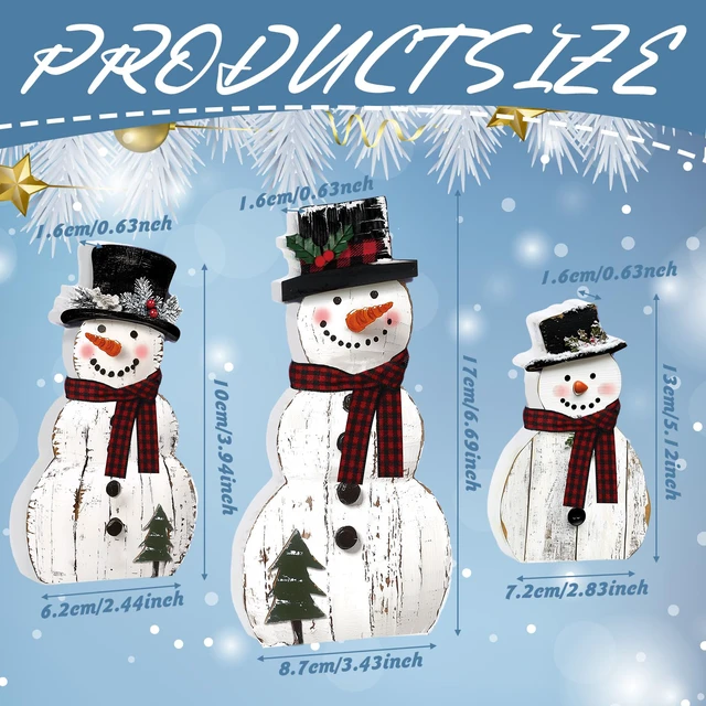Alt view image 3 of 6 - 3 Pcs Snowman Christmas Decoration Rustic Wooden Indoor Decor | Farmhouse Christmas Table Decorations, Snowman Centerpieces Table Sign, Xmas Decoration for Indoor Home Kitchen Gifts Party