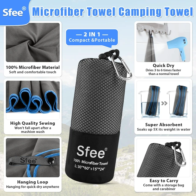 Alt view image 2 of 6 - 2 Pack Microfiber Travel Towel, Quick Dry Towel Camping Towel Beach Towel Super Absorbent Compact Lightweight Sports Gym Towels Set for Beach, Gym, Hiking, Pool, Backpacking, Bath, Yoga