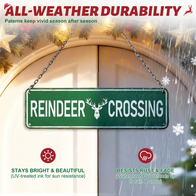 Alt view image 5 of 7 - Candy Cane Lane Christmas Decorations 8 Pack, Double-Sided Vintage Street Signs of North Pole/Santas Workshop/Gingerbread & More, All-Weather Outdoor Christmas Signs Yard Tree Ornament, 4 x 14 Inch