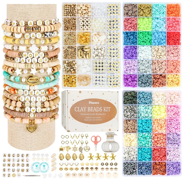 Main image of Clay Beads 3 Boxes Bracelet Making Kit, 10500pcs Beads for Jewelry Making, Round Letter Beads with Charm and Elastic Strings, Friendship Bracelets Holiday Gifts for Girls Adults