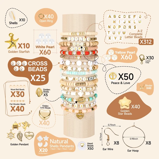 Alt view image 4 of 6 - Clay Beads 3 Boxes Bracelet Making Kit, 10500pcs Beads for Jewelry Making, Round Letter Beads with Charm and Elastic Strings, Friendship Bracelets Holiday Gifts for Girls Adults