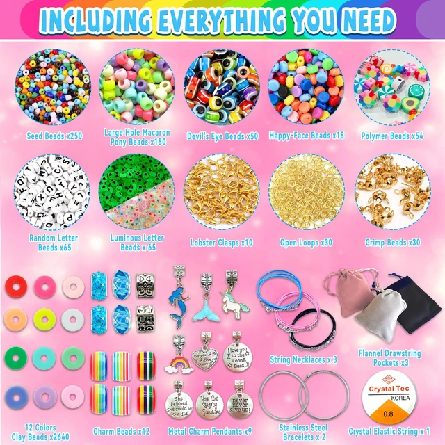 Alt view image 4 of 6 - Girls Toys Bracelet Making Kit -3400pcs Charm Jewelry Making Kit Supplies,Unicorn/Mermaid Crafts Birthday Christmas Gifts for Girls Ages 5 6 7 8 9 10 11 12 Years Old