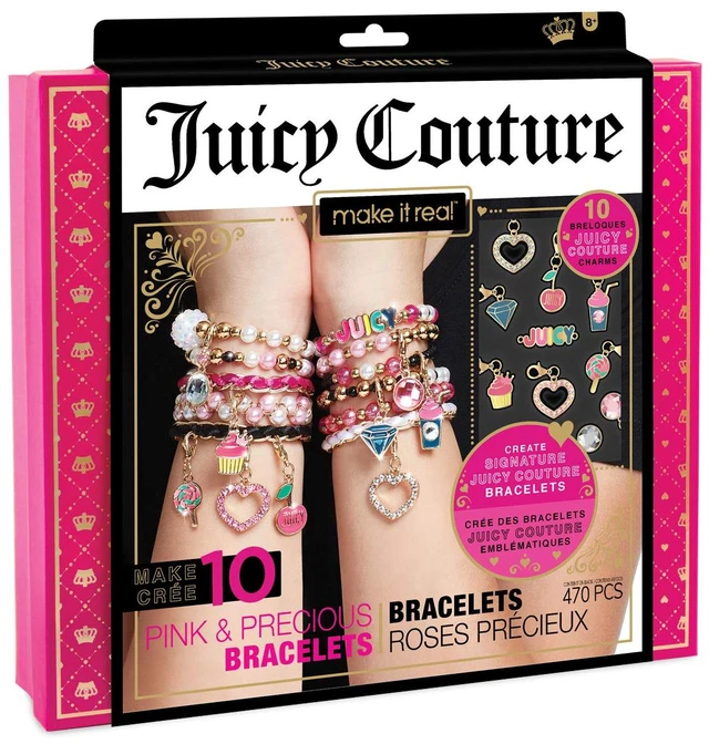 Main image of Juicy Couture Pink and Precious Bracelets - DIY Charm Bracelet Kit with Beads for Tween Jewelry Making - Jewelry Making Kit for Girls