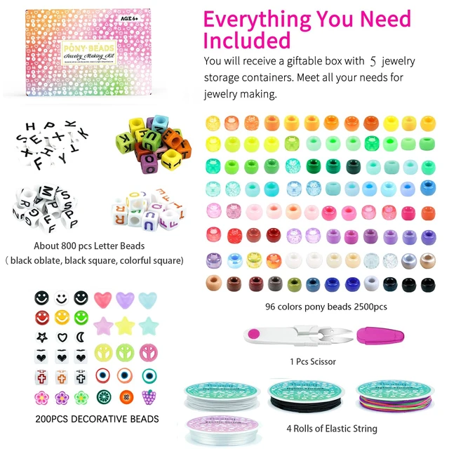 Alt view image 5 of 7 - 5 Boxes Bracelet Making Kit Pony Beads, 96 Colors 3500Pcs Kandi Beads for Bracelets with 800Pcs Letter Bead Friendship Bracelet Rave Accessories Craft Kits for Kids Adults Keychain Jewelry Making