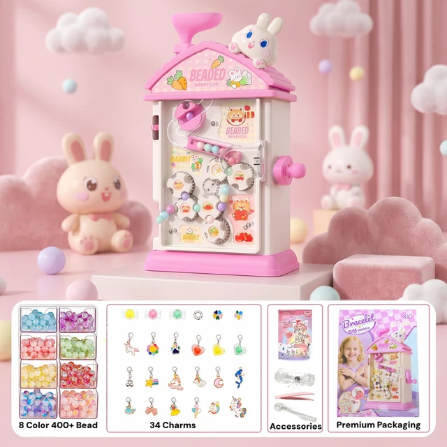Alt view image 3 of 7 - Bracelet Making Kit- Auto Beaded Jewelry Maker Toy Gift for Girls 6-12 | DIY Hand-Crank Pink House Kit, Inspires Creativity and Imagination, Friendship Bracelets, Birthday Gift, No Batteries MAGTHIC