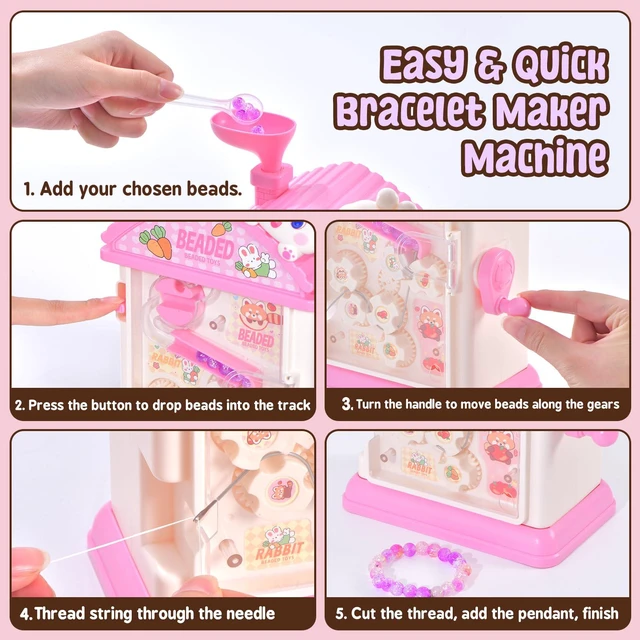 Alt view image 5 of 7 - Bracelet Making Kit- Auto Beaded Jewelry Maker Toy Gift for Girls 6-12 | DIY Hand-Crank Pink House Kit, Inspires Creativity and Imagination, Friendship Bracelets, Birthday Gift, No Batteries MAGTHIC