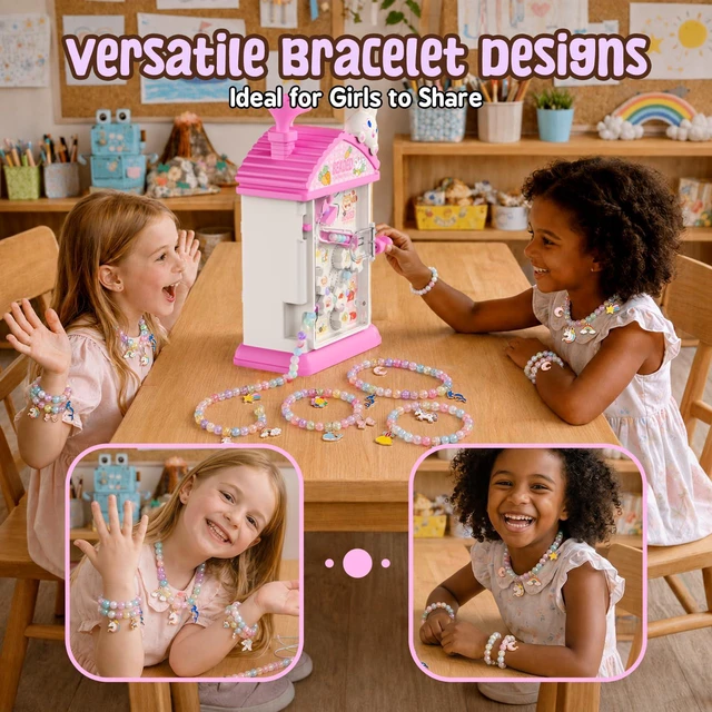 Alt view image 7 of 7 - Bracelet Making Kit- Auto Beaded Jewelry Maker Toy Gift for Girls 6-12 | DIY Hand-Crank Pink House Kit, Inspires Creativity and Imagination, Friendship Bracelets, Birthday Gift, No Batteries MAGTHIC