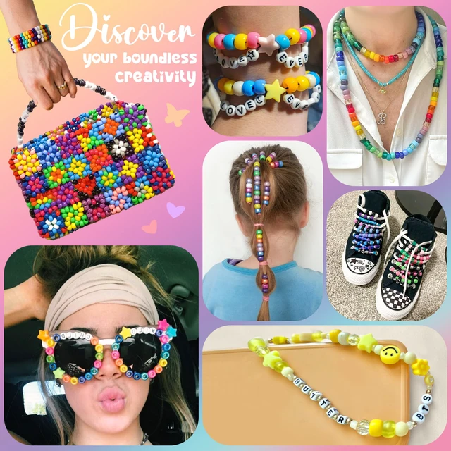 Alt view image 2 of 7 - 4200Pcs Pony Beads for Bracelet Making Kit, 48 Colors Kandi Beads Bracelet Kit, 2500PCS Rainbow Candy, 1700PCS Friendship Letter Bead with 20 Meter Elastic Strings