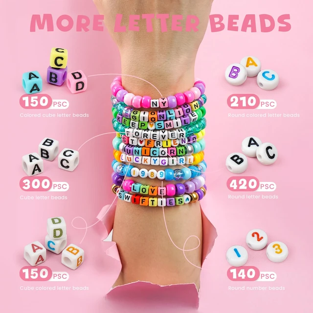 Alt view image 4 of 7 - 4200Pcs Pony Beads for Bracelet Making Kit, 48 Colors Kandi Beads Bracelet Kit, 2500PCS Rainbow Candy, 1700PCS Friendship Letter Bead with 20 Meter Elastic Strings