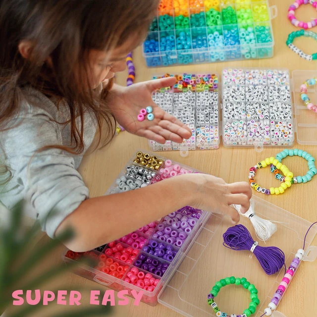 Alt view image 7 of 7 - 4200Pcs Pony Beads for Bracelet Making Kit, 48 Colors Kandi Beads Bracelet Kit, 2500PCS Rainbow Candy, 1700PCS Friendship Letter Bead with 20 Meter Elastic Strings