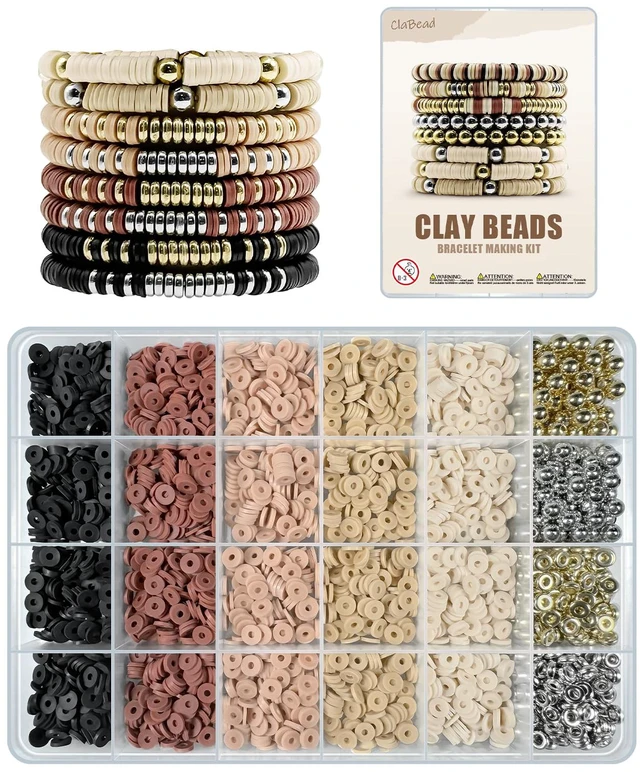 Main image of Bracelet Making Kit 3200Pcs, Clay Beads Bracelet Kit with Gold Beads and Sliver Beads (Earth Tone)