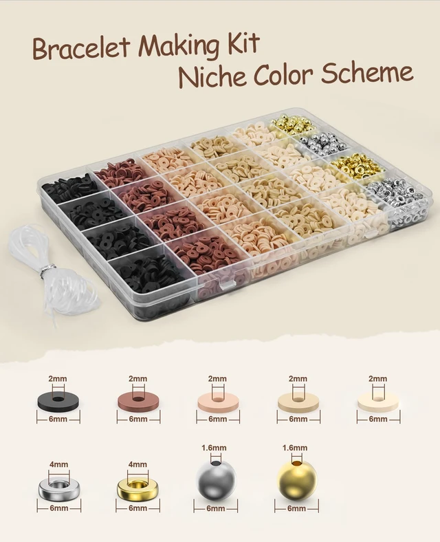 Alt view image 2 of 7 - Bracelet Making Kit 3200Pcs, Clay Beads Bracelet Kit with Gold Beads and Sliver Beads (Earth Tone)