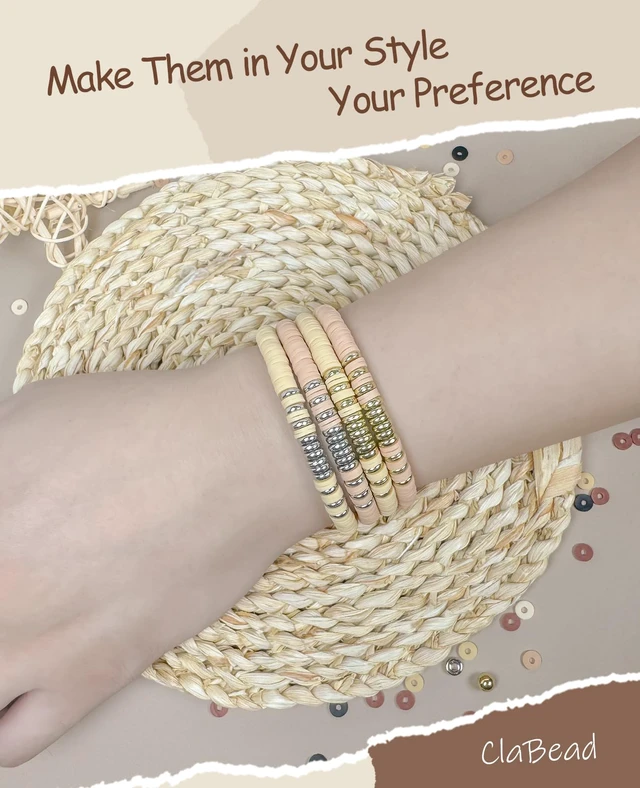 Alt view image 3 of 7 - Bracelet Making Kit 3200Pcs, Clay Beads Bracelet Kit with Gold Beads and Sliver Beads (Earth Tone)
