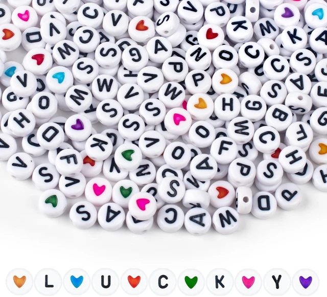 Main image of 1000PCS Letter Beads, White Alphabet Beads and Colorful Heart Beads | 4x7mm A-Z Round Acrylic Beads for Threading, Ideal for for Jewellery DIY Making Crafts Bracelets Necklaces Ornaments Penda
