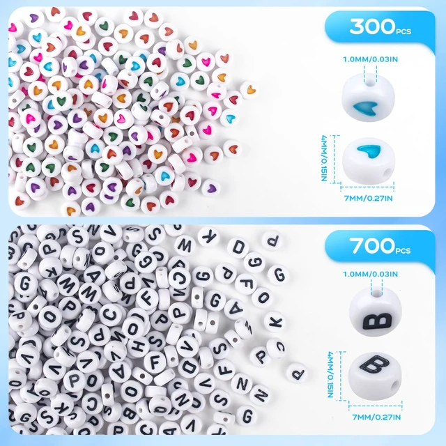 Alt view image 2 of 7 - 1000PCS Letter Beads, White Alphabet Beads and Colorful Heart Beads | 4x7mm A-Z Round Acrylic Beads for Threading, Ideal for for Jewellery DIY Making Crafts Bracelets Necklaces Ornaments Penda