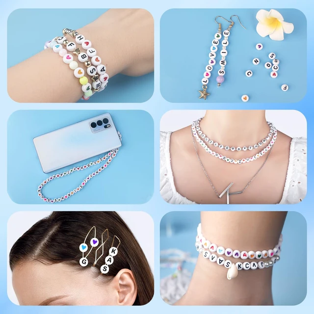 Alt view image 5 of 7 - 1000PCS Letter Beads, White Alphabet Beads and Colorful Heart Beads | 4x7mm A-Z Round Acrylic Beads for Threading, Ideal for for Jewellery DIY Making Crafts Bracelets Necklaces Ornaments Penda