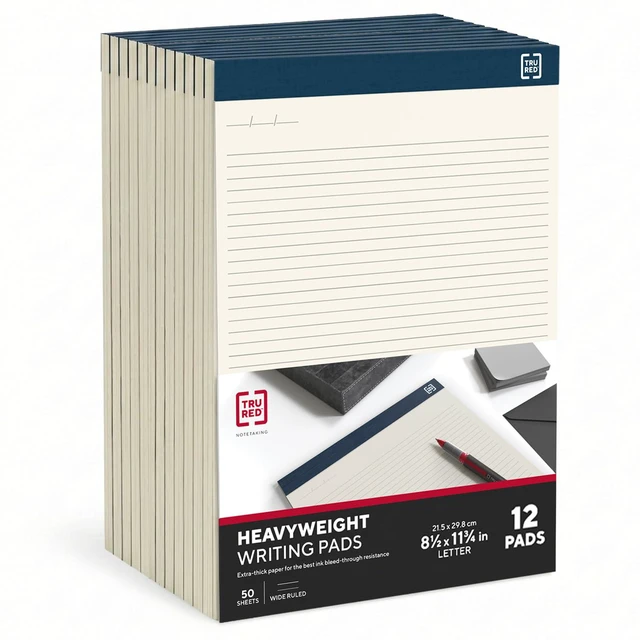 Main image of Notepads, 8.5x11.75 Inch, Narrow Ruled, Ivory, 12-Pack | Perforated pages tear cleanly for notes, memos, and everyday writing.