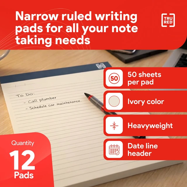 Alt view image 2 of 7 - Notepads, 8.5x11.75 Inch, Narrow Ruled, Ivory, 12-Pack | Perforated pages tear cleanly for notes, memos, and everyday writing.