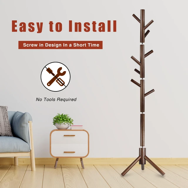 Alt view image 5 of 7 - 8-Hook Freestanding Coat Rack 3 Adjustable Heights Sturdy Brown | Easy Tool-Free Setup,Ideal for Entryway Bedroom Hallway Office,Holds Clothes Hats Handbags,Space-Saving Vertical Design