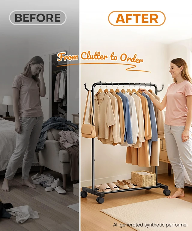 Alt view image 2 of 7 - Portable Clothes Rack for Bedroom: 4 Lockable Wheel Move Room-to-Room | Laundry to Closet in 1 Smooth Roll - No Heavy Lifting for Renters & Movers - 88 lbs Hanging Rod for Garment Coat to T-Shirt