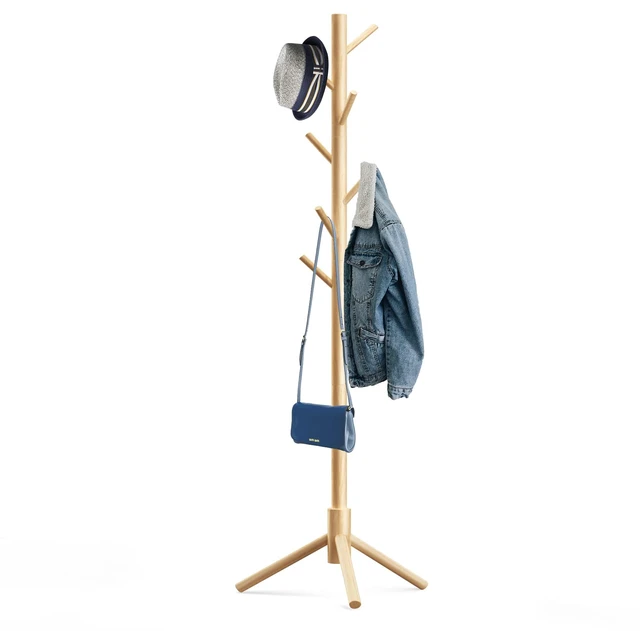 Main image of Wooden Tree Coat Rack Stand,Sturdy Freestanding Coat Rack with 8 Hooks,3 Adjustable Height for Child Adult,Wood Coat Stand Tree Fits Entryway Bedroom Office for Bags,Hats