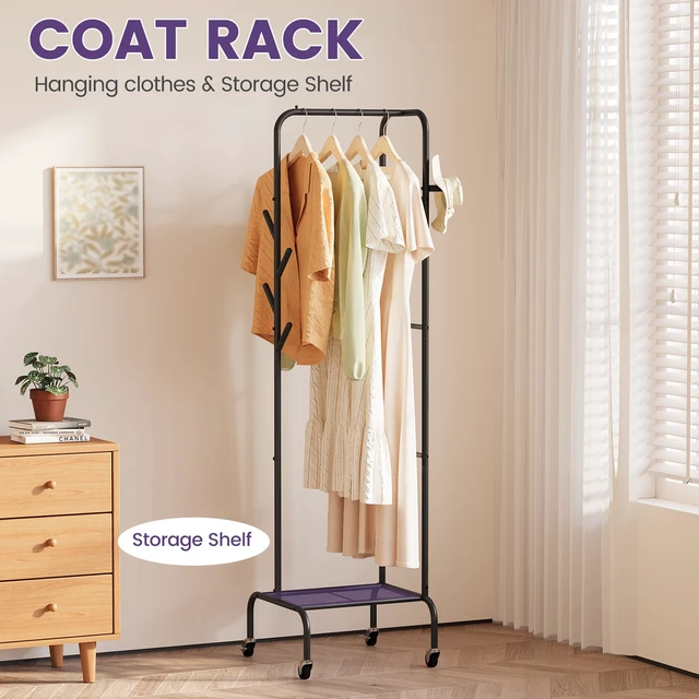 Alt view image 2 of 7 - Modern Bamboo Coat Rack, Freestanding with 2 Shelves, 5 Hooks, Rotating Design, Heavy Duty Stand for Entryway, Living Room, 72x24x24 Inches (Black)