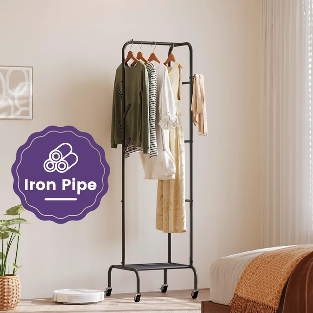 Alt view image 3 of 7 - Modern Bamboo Coat Rack, Freestanding with 2 Shelves, 5 Hooks, Rotating Design, Heavy Duty Stand for Entryway, Living Room, 72x24x24 Inches (Black)
