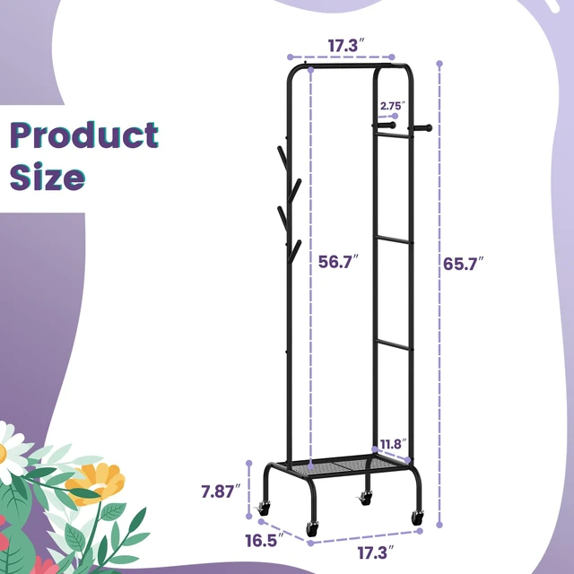 Alt view image 5 of 7 - Modern Bamboo Coat Rack, Freestanding with 2 Shelves, 5 Hooks, Rotating Design, Heavy Duty Stand for Entryway, Living Room, 72x24x24 Inches (Black)