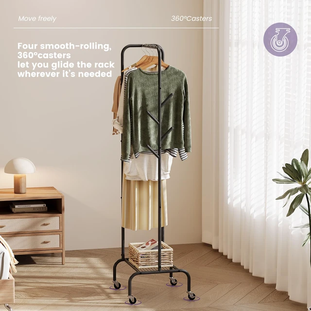 Alt view image 7 of 7 - Modern Bamboo Coat Rack, Freestanding with 2 Shelves, 5 Hooks, Rotating Design, Heavy Duty Stand for Entryway, Living Room, 72x24x24 Inches (Black)