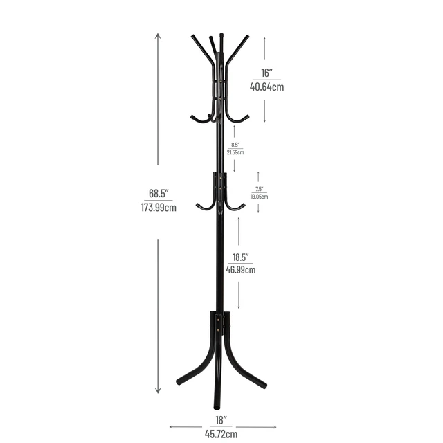 Alt view image 3 of 7 - Freestanding Coat Rack, Multi-Tier Organizer for Office and Entryway, Metal, Black