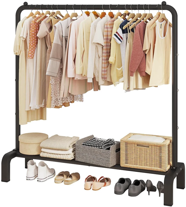 Main image of Garment Rack Clothing Clothes Rack for Clothes Organizing Black | Metal 43.3 Inches Garment Rack Clothing Clothes Rack with Bottom Shelf for Hanging Clothes Coats Skirts Shirts Sweaters Black