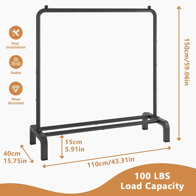 Alt view image 3 of 7 - Garment Rack Clothing Clothes Rack for Clothes Organizing Black | Metal 43.3 Inches Garment Rack Clothing Clothes Rack with Bottom Shelf for Hanging Clothes Coats Skirts Shirts Sweaters Black